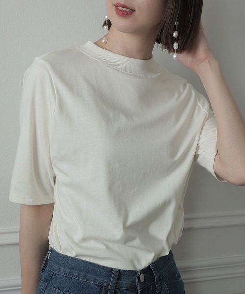 ElegChic(エレグシック)の「ハイネックコットンTシャツ(Tシャツ/カットソー・レディース・オフホワイト/モカ/ブラック/グレイッシュベージュ・M/XXL/XL/4L/L)」の20枚目の写真