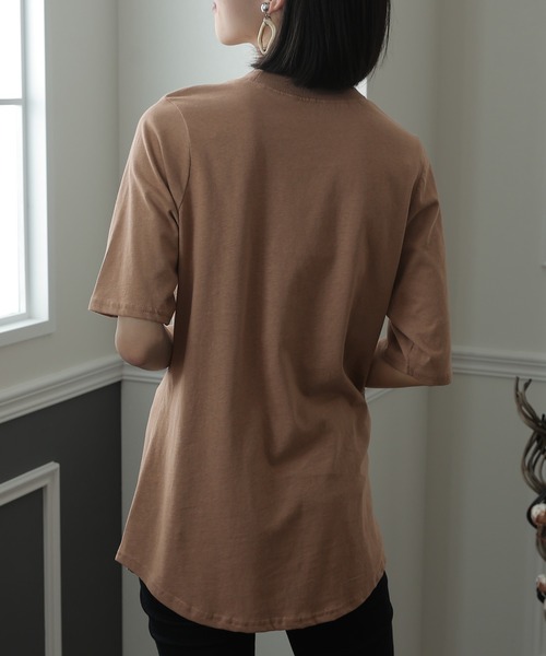 ElegChic(エレグシック)の「ハイネックコットンTシャツ(Tシャツ/カットソー・レディース・オフホワイト/モカ/ブラック/グレイッシュベージュ・M/XXL/XL/4L/L)」の13枚目の写真