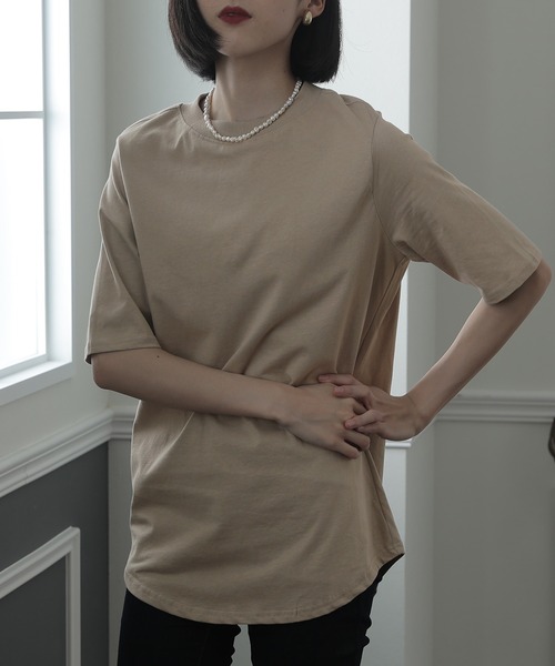 ElegChic(エレグシック)の「ハイネックコットンTシャツ(Tシャツ/カットソー・レディース・オフホワイト/モカ/ブラック/グレイッシュベージュ・M/XXL/XL/4L/L)」の21枚目の写真