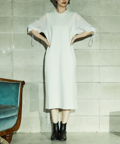 alcali（アルカリ）の「スピンドルシャツ袖ジャージーワンピ（ワンピース・レディース・アイボリー/ブラック・FREE）」の5枚目の写真