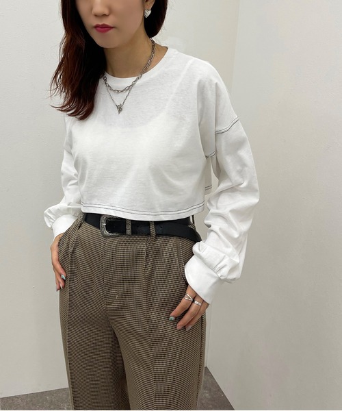 apres jour mignon（アプレジュールミニョン）の「配色ステッチショートロンＴ【ZOZOTOWN限定アイテム】（Tシャツ/カットソー・レディース・ブラック/オフホワイト/ブルー/ナチュラル・X-LARGE/フリー）」の2枚目の写真