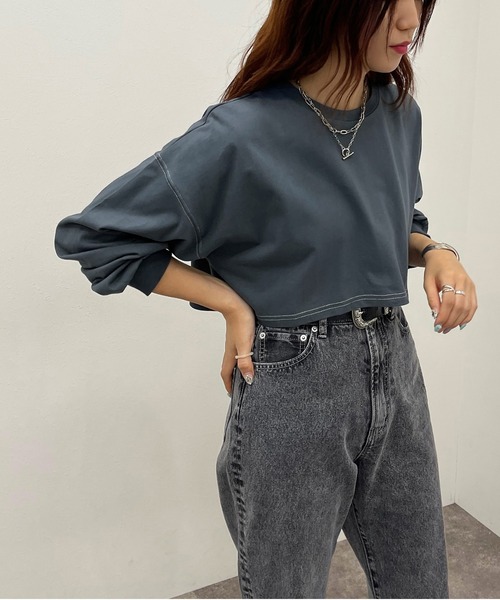 apres jour mignon（アプレジュールミニョン）の「配色ステッチショートロンＴ【ZOZOTOWN限定アイテム】（Tシャツ/カットソー・レディース・ブラック/オフホワイト/ブルー/ナチュラル・X-LARGE/フリー）」の4枚目の写真