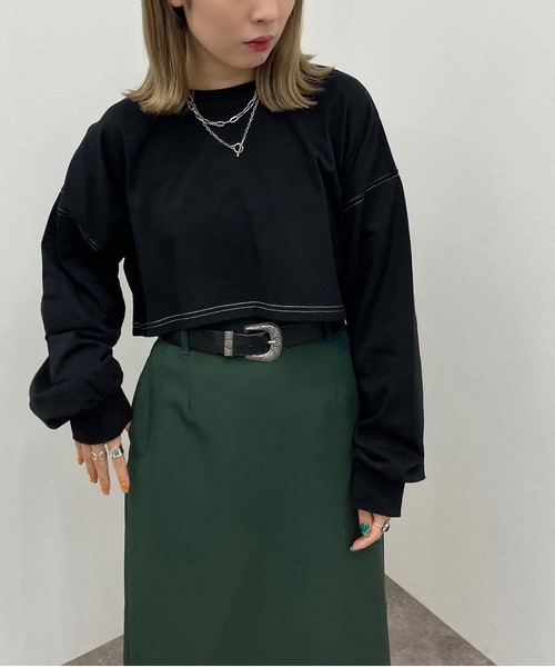 apres jour mignon（アプレジュールミニョン）の「配色ステッチショートロンＴ【ZOZOTOWN限定アイテム】（Tシャツ/カットソー・レディース・ブラック/オフホワイト/ブルー/ナチュラル・X-LARGE/フリー）」の3枚目の写真