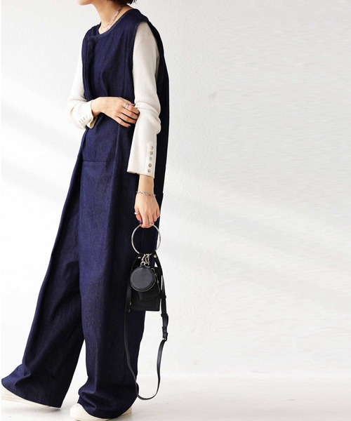 antiqua（アンティカ）の「ノンウォッシュデニムオールインワン（つなぎ/オールインワン・レディース・ノンウォッシュ・FREE）」の4枚目の写真