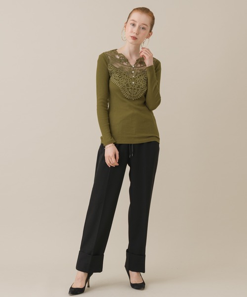 TRANOI（トラノイ）の「TRANOI ヘンリーレースネックTシャツ（Tシャツ