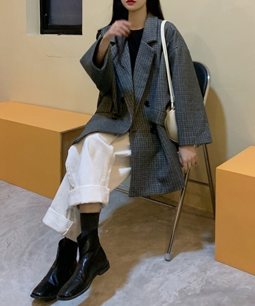 チェック柄ウールコート チェック柄ウール混コート ZW COLLECTION LIMITED EDITION - ブラック