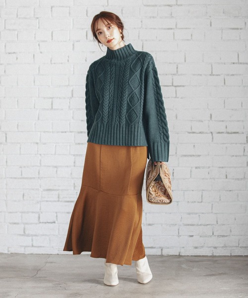 Andemiu（アンデミュウ）の「ケーブルガラタートルニット239176（ニット/セーター・レディース・ブラウン/オフホワイト/グリーン/ラベンダー・FREE）」の9枚目の写真