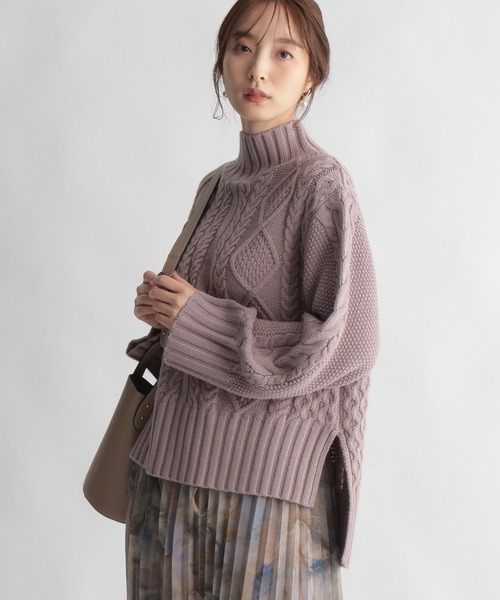 Andemiu（アンデミュウ）の「ケーブルガラタートルニット239176（ニット/セーター・レディース・ブラウン/オフホワイト/グリーン/ラベンダー・FREE）」の14枚目の写真