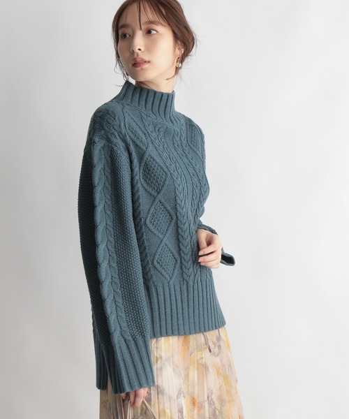 Andemiu（アンデミュウ）の「ケーブルガラタートルニット239176（ニット/セーター・レディース・ブラウン/オフホワイト/グリーン/ラベンダー・FREE）」の18枚目の写真