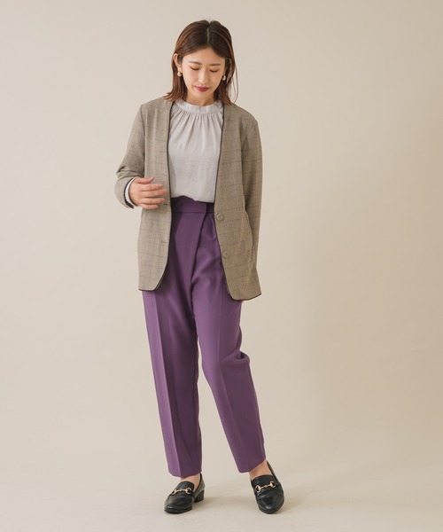 KATHARINE ROSS(キャサリンロス)の「【KATHARINE ROSS】 チェック柄×配色パイピング カラーレスジャケット WEB限定(ノーカラージャケット・レディース・ダークブラウン/ブラウン・MEDIUM)」の11枚目の写真