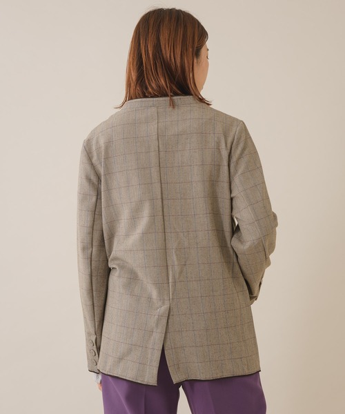 KATHARINE ROSS(キャサリンロス)の「【KATHARINE ROSS】 チェック柄×配色パイピング カラーレスジャケット WEB限定(ノーカラージャケット・レディース・ダークブラウン/ブラウン・MEDIUM)」の4枚目の写真