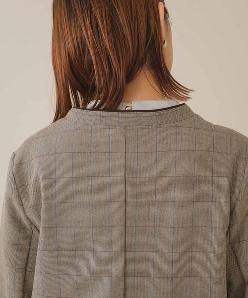 KATHARINE ROSS(キャサリンロス)の「【KATHARINE ROSS】 チェック柄×配色パイピング カラーレスジャケット WEB限定(ノーカラージャケット・レディース・ダークブラウン/ブラウン・MEDIUM)」の18枚目の写真