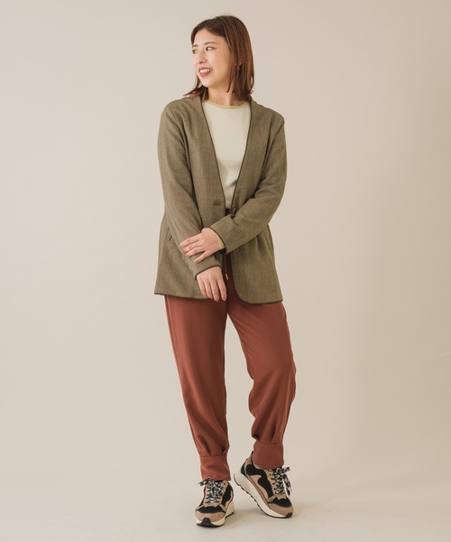 KATHARINE ROSS(キャサリンロス)の「【KATHARINE ROSS】 チェック柄×配色パイピング カラーレスジャケット WEB限定(ノーカラージャケット・レディース・ダークブラウン/ブラウン・MEDIUM)」の6枚目の写真
