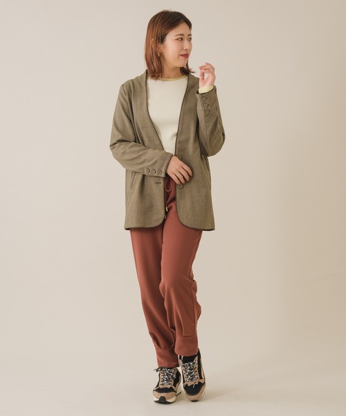KATHARINE ROSS(キャサリンロス)の「【KATHARINE ROSS】 チェック柄×配色パイピング カラーレスジャケット WEB限定(ノーカラージャケット・レディース・ダークブラウン/ブラウン・MEDIUM)」の3枚目の写真