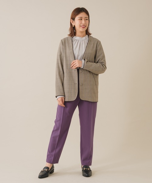 KATHARINE ROSS(キャサリンロス)の「【KATHARINE ROSS】 チェック柄×配色パイピング カラーレスジャケット WEB限定(ノーカラージャケット・レディース・ダークブラウン/ブラウン・MEDIUM)」の15枚目の写真