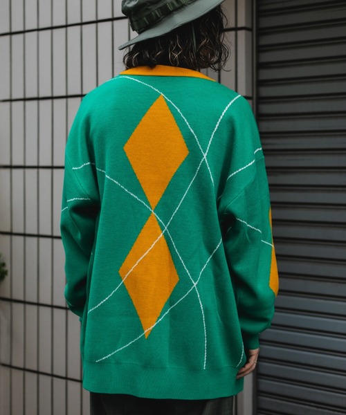 BROKEN BASE（ブロークンベース）の「アシンメトリーアーガイルカーディガン（カーディガン/ボレロ・メンズ・グリーン/ベージュ/ネイビー・LARGE/MEDIUM）」の8枚目の写真