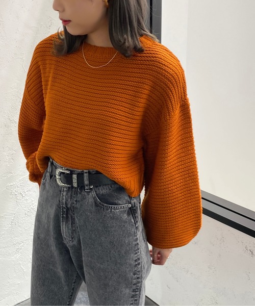 apres jour mignon(アプレジュールミニョン)の「ガーター編みショートニット【ZOZOTOWN限定アイテム】(ニット/セーター・レディース・アイボリー/オレンジ/グリーン/ブラック・X-LARGE/フリー)」の4枚目の写真