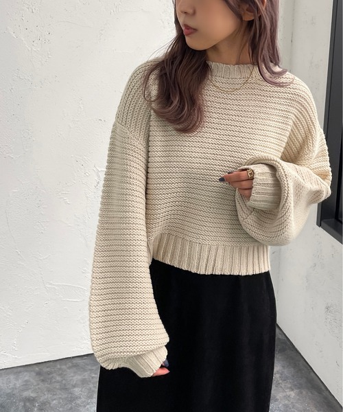 apres jour mignon(アプレジュールミニョン)の「ガーター編みショートニット【ZOZOTOWN限定アイテム】(ニット/セーター・レディース・アイボリー/オレンジ/グリーン/ブラック・X-LARGE/フリー)」の14枚目の写真