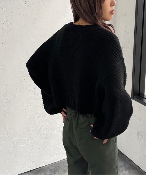 apres jour mignon(アプレジュールミニョン)の「ガーター編みショートニット【ZOZOTOWN限定アイテム】(ニット/セーター・レディース・アイボリー/オレンジ/グリーン/ブラック・X-LARGE/フリー)」の17枚目の写真