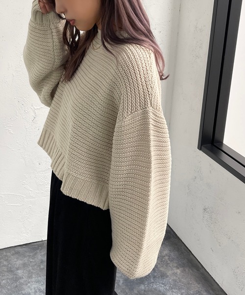 apres jour mignon(アプレジュールミニョン)の「ガーター編みショートニット【ZOZOTOWN限定アイテム】(ニット/セーター・レディース・アイボリー/オレンジ/グリーン/ブラック・X-LARGE/フリー)」の15枚目の写真