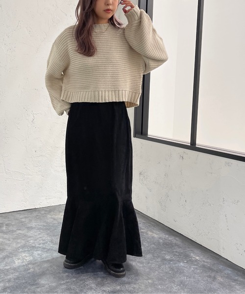 apres jour mignon(アプレジュールミニョン)の「ガーター編みショートニット【ZOZOTOWN限定アイテム】(ニット/セーター・レディース・アイボリー/オレンジ/グリーン/ブラック・X-LARGE/フリー)」の7枚目の写真