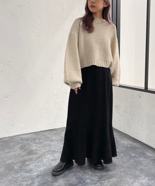 apres jour mignon(アプレジュールミニョン)の「ガーター編みショートニット【ZOZOTOWN限定アイテム】(ニット/セーター・レディース・アイボリー/オレンジ/グリーン/ブラック・X-LARGE/フリー)」の8枚目の写真