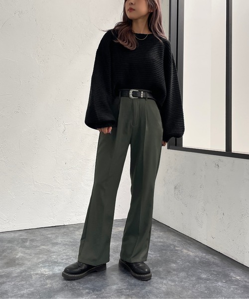 apres jour mignon(アプレジュールミニョン)の「ガーター編みショートニット【ZOZOTOWN限定アイテム】(ニット/セーター・レディース・アイボリー/オレンジ/グリーン/ブラック・X-LARGE/フリー)」の12枚目の写真