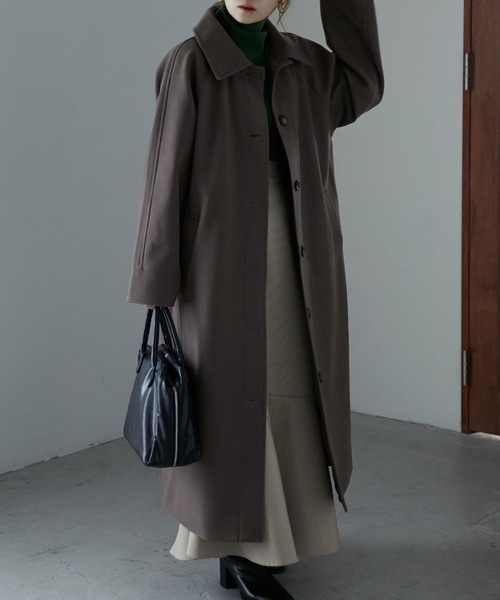 etoll.（エトル）の「ウールライク ステンカラーロングコート（ステンカラーコート・レディース・ブラック/グレー/ベージュ/オレンジ/グリーン/ブラウン・M）」の3枚目の写真