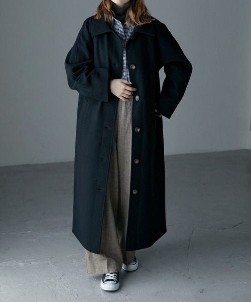 etoll.（エトル）の「ウールライク ステンカラーロングコート（ステンカラーコート・レディース・ブラック/グレー/ベージュ/オレンジ/グリーン/ブラウン・M）」の2枚目の写真