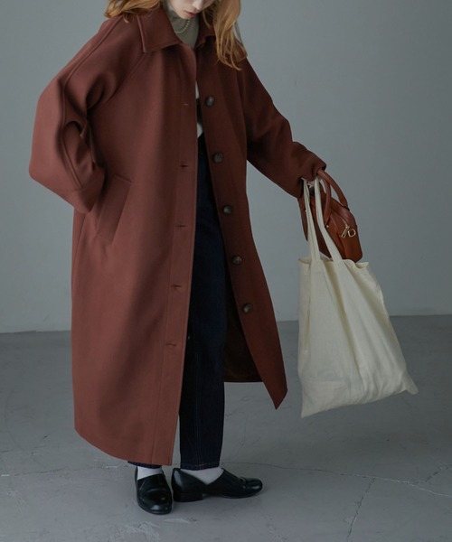 etoll.（エトル）の「ウールライク ステンカラーロングコート（ステンカラーコート・レディース・ブラック/グレー/ベージュ/オレンジ/グリーン/ブラウン・M）」の7枚目の写真