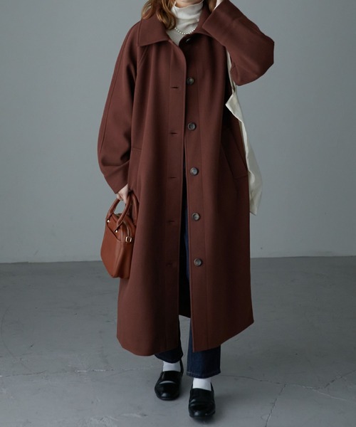 etoll.（エトル）の「ウールライク ステンカラーロングコート（ステンカラーコート・レディース・ブラック/グレー/ベージュ/オレンジ/グリーン/ブラウン・M）」の17枚目の写真