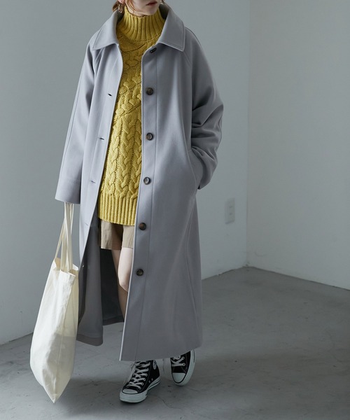 etoll.（エトル）の「ウールライク ステンカラーロングコート（ステンカラーコート・レディース・ブラック/グレー/ベージュ/オレンジ/グリーン/ブラウン・M）」の8枚目の写真