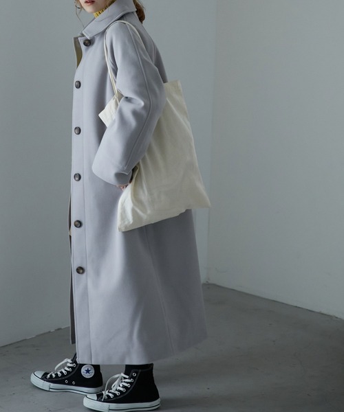 etoll.（エトル）の「ウールライク ステンカラーロングコート（ステンカラーコート・レディース・ブラック/グレー/ベージュ/オレンジ/グリーン/ブラウン・M）」の18枚目の写真