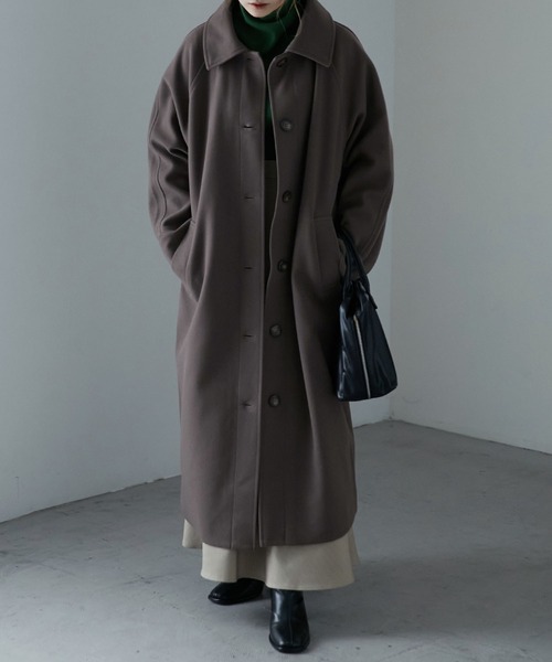 etoll.（エトル）の「ウールライク ステンカラーロングコート（ステンカラーコート・レディース・ブラック/グレー/ベージュ/オレンジ/グリーン/ブラウン・M）」の9枚目の写真