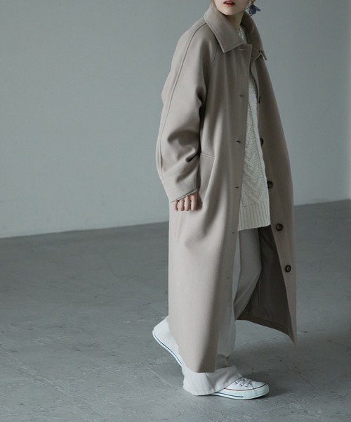 etoll.（エトル）の「ウールライク ステンカラーロングコート（ステンカラーコート・レディース・ブラック/グレー/ベージュ/オレンジ/グリーン/ブラウン・M）」の10枚目の写真