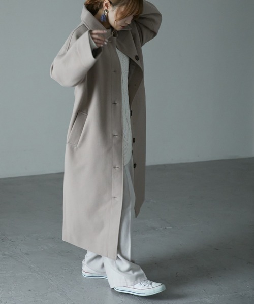 etoll.（エトル）の「ウールライク ステンカラーロングコート（ステンカラーコート・レディース・ブラック/グレー/ベージュ/オレンジ/グリーン/ブラウン・M）」の15枚目の写真