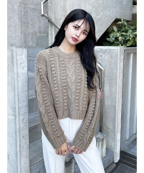 ENVYM（アンビー）の「ボールＣＡＢＬＥ ＫＮＩＴ（ニット/セーター・レディース・ホワイト/モカ/ブラック・FREE）」の3枚目の写真