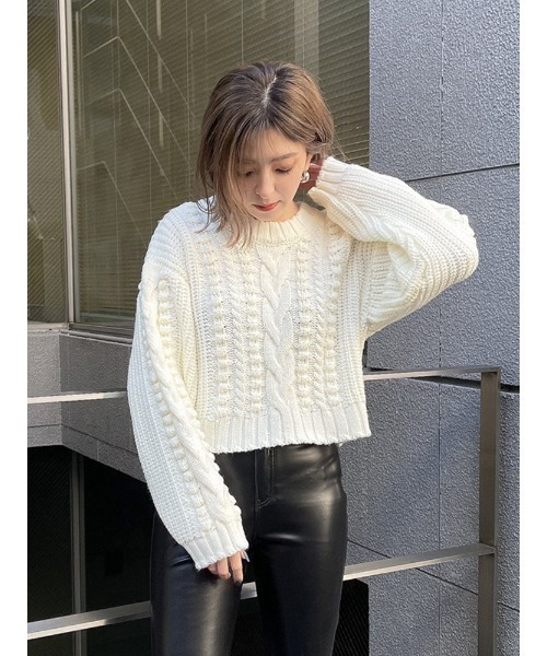 ENVYM（アンビー）の「ボールＣＡＢＬＥ ＫＮＩＴ（ニット/セーター・レディース・ホワイト/モカ/ブラック・FREE）」の8枚目の写真