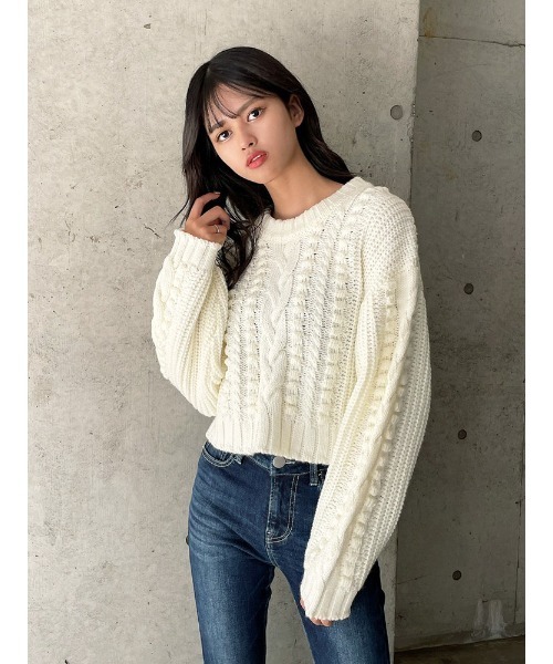 ENVYM（アンビー）の「ボールＣＡＢＬＥ ＫＮＩＴ（ニット/セーター・レディース・ホワイト/モカ/ブラック・FREE）」の12枚目の写真