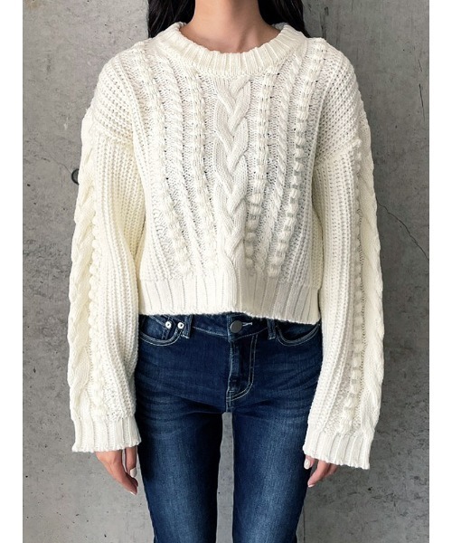 ENVYM（アンビー）の「ボールＣＡＢＬＥ ＫＮＩＴ（ニット/セーター・レディース・ホワイト/モカ/ブラック・FREE）」の14枚目の写真