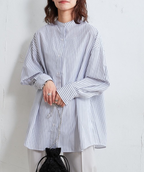 CIAOPANIC TYPY（チャオパニックティピー）の「□バンドカラーストライプBIGシャツ（シャツ/ブラウス・レディース・オフホワイト/ピンク/イエロー・ONE SIZE）」の5枚目の写真