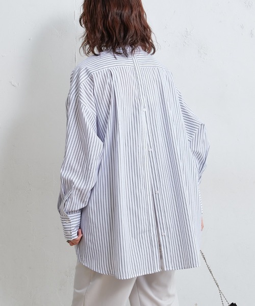 CIAOPANIC TYPY（チャオパニックティピー）の「□バンドカラーストライプBIGシャツ（シャツ/ブラウス・レディース・オフホワイト/ピンク/イエロー・ONE SIZE）」の6枚目の写真