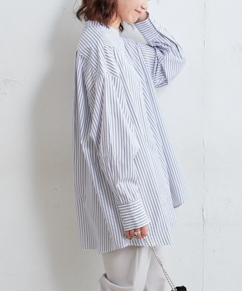 CIAOPANIC TYPY（チャオパニックティピー）の「□バンドカラーストライプBIGシャツ（シャツ/ブラウス・レディース・オフホワイト/ピンク/イエロー・ONE SIZE）」の8枚目の写真