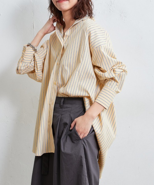 CIAOPANIC TYPY（チャオパニックティピー）の「□バンドカラーストライプBIGシャツ（シャツ/ブラウス・レディース・オフホワイト/ピンク/イエロー・ONE SIZE）」の15枚目の写真
