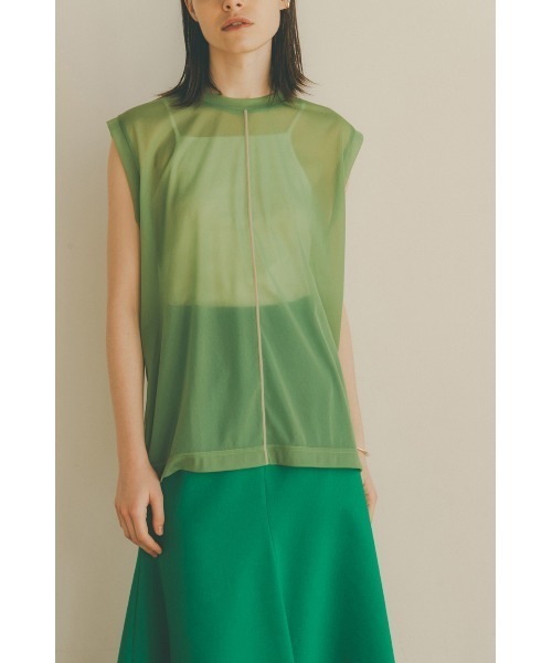 CLANE - CLANE クラネ LINE SHEER L/S TOPS GREEN CLANE - COLOR LINE SHEER LONG SLEEVE TOPS - MOSS GREEN