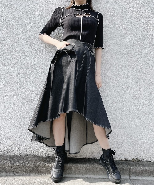 lilLilly（リルリリー）の「カットアウトリブトップス（Tシャツ/カットソー・レディース・ホワイト/ピンク/ブルー/ブラック×ブラック/ブラック×ホワイト・FREE）」の11枚目の写真