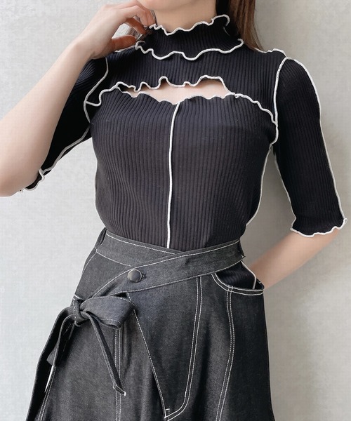 lilLilly（リルリリー）の「カットアウトリブトップス（Tシャツ