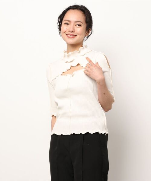 lilLilly（リルリリー）の「カットアウトリブトップス（Tシャツ/カットソー・レディース・ホワイト/ピンク/ブルー/ブラック×ブラック/ブラック×ホワイト・FREE）」の18枚目の写真