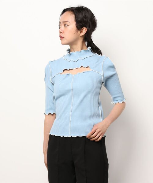 lilLilly（リルリリー）の「カットアウトリブトップス（Tシャツ/カットソー・レディース・ホワイト/ピンク/ブルー/ブラック×ブラック/ブラック×ホワイト・FREE）」の22枚目の写真