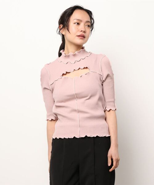 lilLilly（リルリリー）の「カットアウトリブトップス（Tシャツ/カットソー・レディース・ホワイト/ピンク/ブルー/ブラック×ブラック/ブラック×ホワイト・FREE）」の21枚目の写真